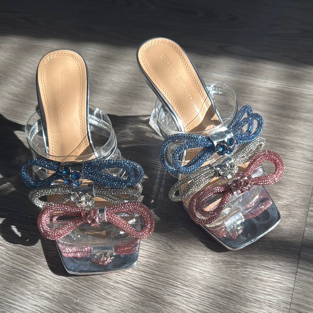 Women's Clear Heels with Blue and Pink Accents